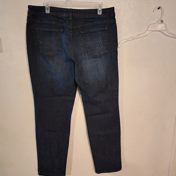 Chico's Platinum Denim Misty Slim-Leg Jeans Studded Rhinestones Size 25 - Picture 8 of 11